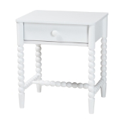 Baxton Studio Brantley Spindle Nightstand - 1-Drawer Bedside Table with Beaded Frame and Open Base for Bedroom, White